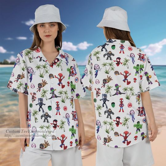 Spidey And His Amazing Friends Hawaiian Shirt, Disney Hawaii Shirt, Marvel Aloha Button Shirt, Superhero Hawaiian Shirt