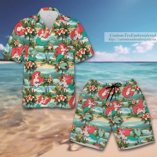 Disneyland Princess Hawaii Shirt And Shorts,  Little Mermaid Summer Vacation Shirt, Girls Trip Shirt, Disneyland Family Trip Tee