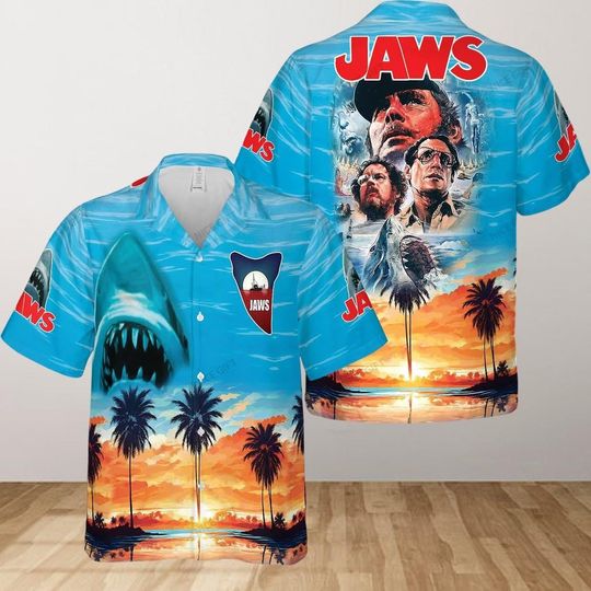 Jaws Hawaiian Shirt, Jaws Shark Shirt, Horror Shark Button Shirt, Horror Movie Summer Beach Shirt, Scary Movie Shirt, Halloween Shirt