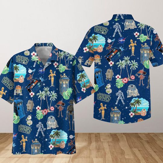 Doctor Who Star Wars Hawaiian Shirt, Disney Movie Button Shirt, Tv Series Shirt, Police Box Summer Beach Shirt, Aloha Vacation Shirt