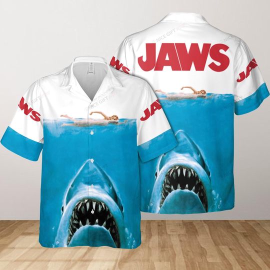 Jaws Horror Hawaiian Shirt, Jaws Shark Shirt, Horror Shark Button Shirt, Jaws Movie Summer Shirt, Scary Movie Shirt, Halloween Shirt