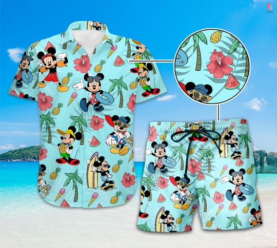 Disneyland Mickey Hawaii Shirt, Mickey Hibiscus Tropical Hawaii Shirt, Summer Button Up Hawaiian Shirt, Disneyland Family Vacation Shirt