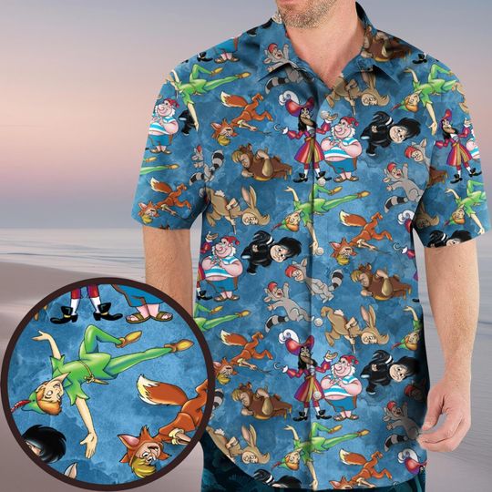 Peter Pan Hawaiian Shirt, Disney Aloha Shirt, Neverland Shirt, Tinkerbell Tropical Shirt, Captain Hook Shirt, Disney Peter Pan Shirt