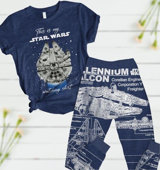 Star Wars Pajamas Set, Galaxy's Edge TShirt Pants Set, Millennium Falcon Star Wars Sleepwear, Family Matching Loungewear