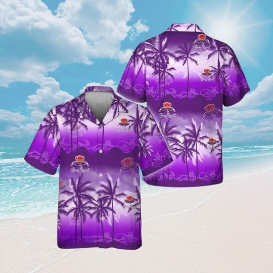 Crown Royal Hawaiian Shirt, Whisky Aloha Shirt, Drinking Gifts for Whiskey Fans, Crown Royal Merch, Tropical Outfit, Booze Button Shirt