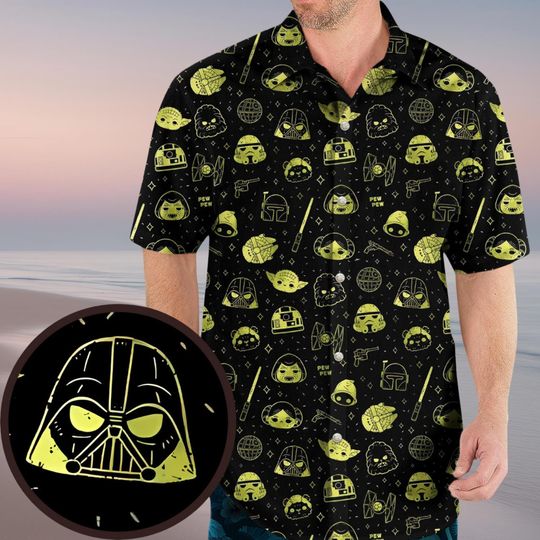 Discover PewPew Star Wars Hawaiian Shirt, Sci-Fi Characters Button Shirt, Star Wars Fan Gifts, Baby Yoda Outfit, Jedi Merch, Darth Vader Shirt
