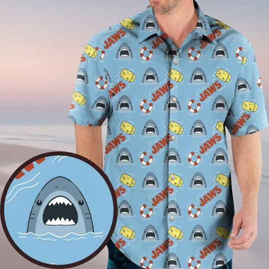 Beach Ready Jaws Shark Hawaiian Shirt, Jaws Shark Beach Shirt, Summer Shark Aloha Shirt, Jaws Movie Beach Shirt, Tropical Shark Shirt