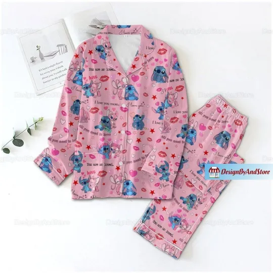 Disney Stitch Pajamas Set, Stitch Angel Womens Pajamas, Stitch Angel Couple