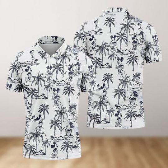 Disney Mickey Sketch Summer Tropical Palm Tree Island Polo Shirt, Mickey Mouse Shirt, Disney Golf Shirt, Summer Vacation Aloha Shirt