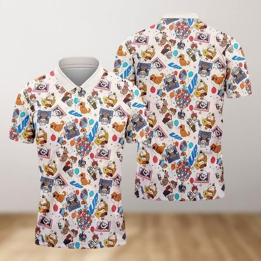 Up Movie Polo Shirt, Comedy Cartoon Golf Shirt, Disney Family Movie Shirt, Cartoon Birthday Gift For Him,Carl And Ellie Mens Polo Shirt
