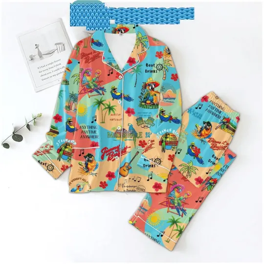 Jimmy Buffett Anything Anytime Anywhere Colorful Satin Pajamas Set