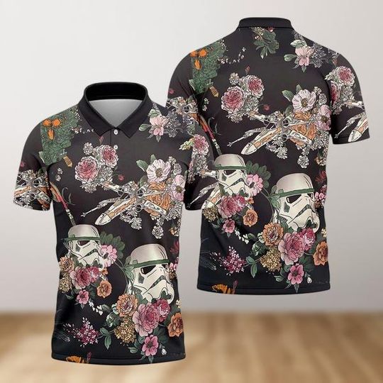Star Wars Floral Polo Shirt, Stormtrooper Polo Shirt, Disney Movie Summer Shirt, Stormtrooper Golf Shirt, Men's Polo, Gift For Him
