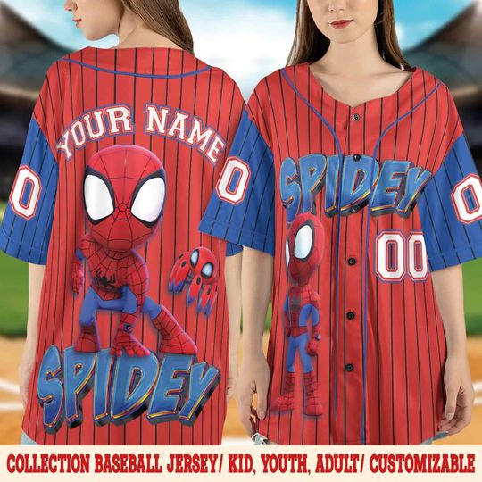 Personalize Spidey and his amazing friend, Kid Youth Adult Spiderman Baseball Jersey Outfit, Gift for Spider Fan, Spider Man Birthday