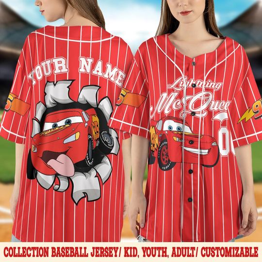 Discover Custom Disney Cars Lightning Mcqueen Baseball Jersey, Custom Number Team Jersey, Cars Cartoon Gift, Animation Jersey Shirt