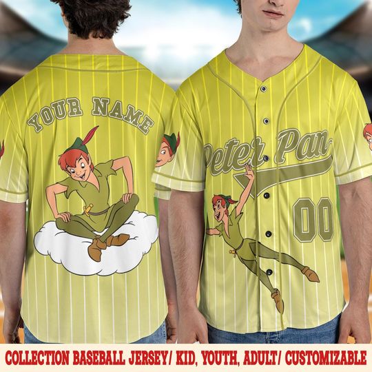 Discover Custom Disney Peter Pan Baseball Jersey, Gift for Kids, Disney Birthday Gift, Gift For Baseball Fans