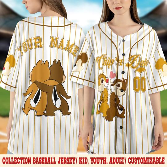 Personalized Chip And Dale Baseball Jersey, Disney Character Shirt, Custom Kids Shirt,Adult Disney Jersey Outfit, Gift For BFF Couple