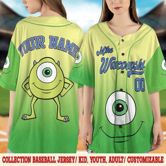 Discover Personalized Disney Monster Inc James Mike Green Simple Baseball Jersey, Baseball Team Jersey, Gift For Disney Fans, Disney Trip 2025