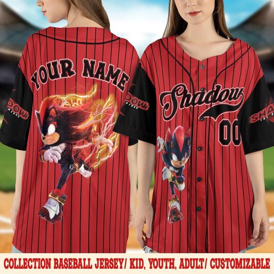 Customized Shadow The Hedgehog Baseball Jersey, Personalized Number And Name Sonic 3 Movie Jersey, Shadow Fan Gift