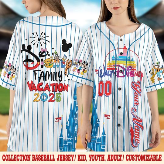 Custom Disney Family Vacation Baseball Jersey, Magic Castle Jersey, Disneyland Baseball Shirt, Disneyworld Character Love Gifts