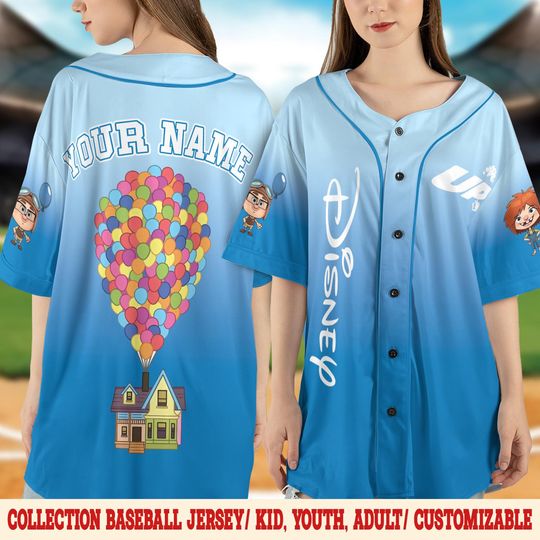 Personalized Disney UP Movie Baseball Jersey, Ellie And Carl Baseball Jersey Team, Cartoon Jersey Shirt, Magic Kingdom Couple Shirt