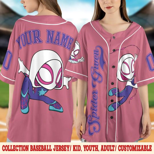 Spidey and His Amazing Friends Jersey, Custom Gwen Stacy Baseball Shirt, Spider Team Outfit for Kids Birthday & Family Matching Look