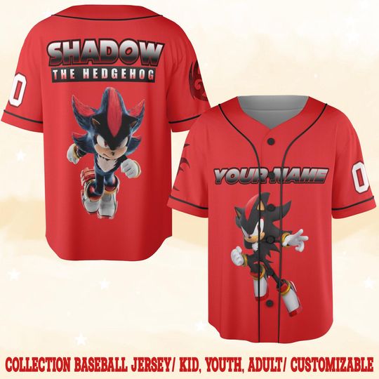 Customized Sonic The Hedgehog Baseball Jersey, Personalized Shadow Baseball Jersey Tee, Number Name Sonic 3 Movie, Shadow Fan Gift