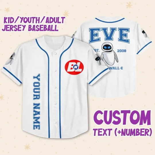 Personalized Disney Pixar WALL-E EVE Vintage Characters Custom Baseball Jersey