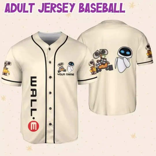Personalized Walle And Eve Love Story Lovable Robot 3D Baseball Jersey Shirt