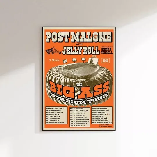 Post Malone Stadium Tour 2025 Vertical Poster