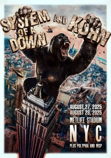 SYSTEM OF DOWN & Korn Aug 2025 Tour Poster, New York MetLife Stadium Poster
