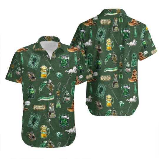 Harry Potter Slytherin House Items All Over Print 3D Hawaiian Shirt