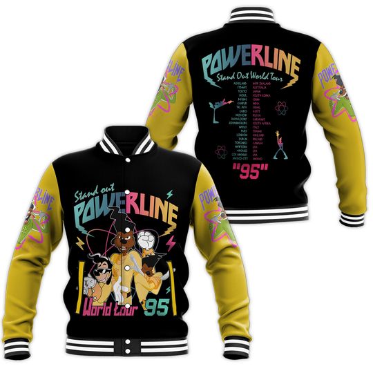 Powerline Max 95 Varsity Jacket, Adult Unisex Varsity Baseball Jacket, Disney A Goofy Movie Powerline Stand Out World Tour