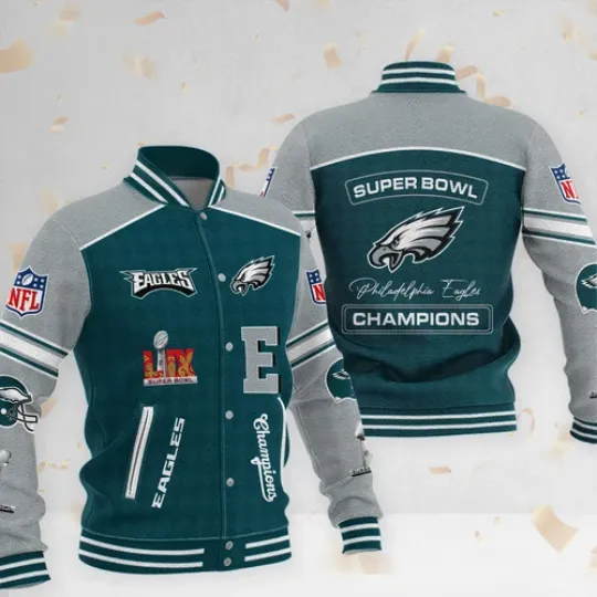 Philadelphia Eagles 2025 Super Bowl LIX Champions Varsity Baseball Jacket