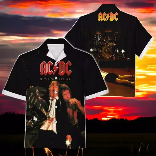 Discover AC-DC Rock Band Hawaiian Shirt, Short Sleeve Button Summer Holiday Gift For Men