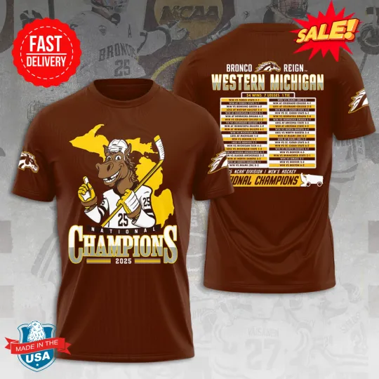 Discover Western Michigan Bronco Men’s Ice Hockey 2025 3D Shirt