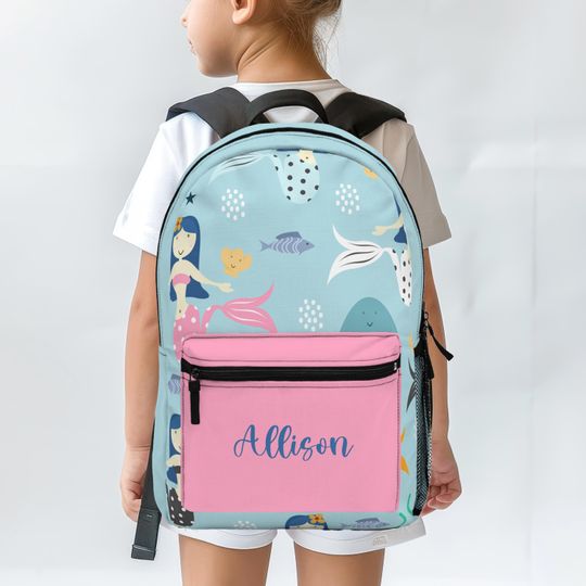 Personalized Mermaid Name Backpack, Custom Under the Sea Themed School Bag
