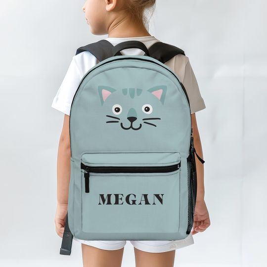 Personalized Kids' Cat Face Backpack, Custom Name Animal Backpack, Cute and Fun Children's Cat Bag
