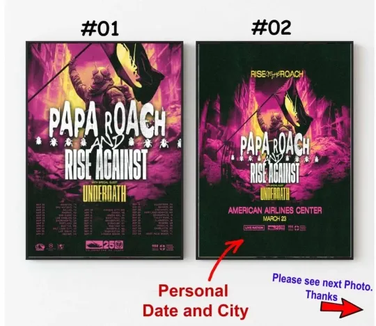 Papa Roach Rise Of The Roach USA 2025 Poster, Custom Date and City Tour
