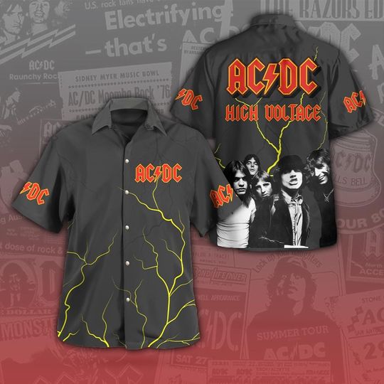 Discover AC-DC 3D Hawaiian Shirt, Ac Dc 52 Years Tour 2025 Button Shirt, AC-DC High Voltage T-Shirt For Men, AC-DC Highway to Hell Short Sleeve Shi
