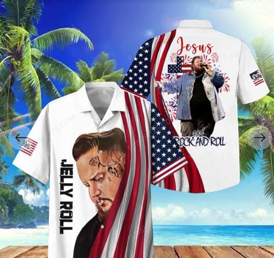 Jelly Roll Inspired Hawaiian Shirt, Tropical Rock Style for Concerts and Summer Adventures