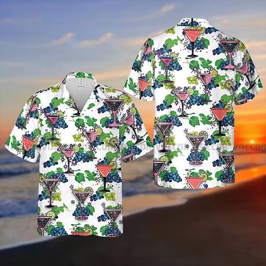 New! Cocktail Grape Pattern Hawaiian Shirt, Drink Lover Shirt, Cocktail Party Aloha Shirt, Hawaii Shirt for Men and Women,Cocktail Lover