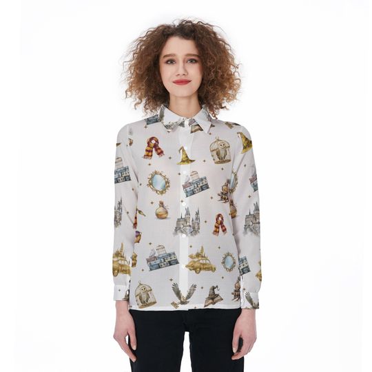 Wizard School Linen Shirt, Castle Women Shirt, Believe In Magic Blouse Women Shirt, Bookish Lover Shirt, HP Shirt, Shirts For Women