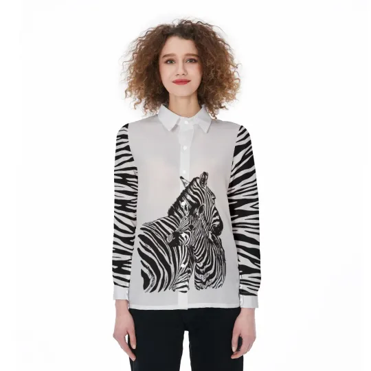 Cute Animal Zebra Women Blouses Shirt, Zebra Casual Women Shirt, Animal Lovers Shirt, Safari Outfit, Animal Print Long Sleeves Tee