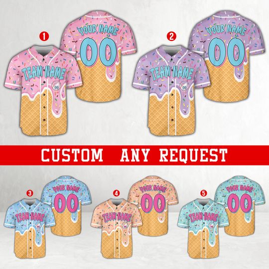 Personalized Ice Cream Drip Baseball Jersey, Custom Sprinkle Drip Baseball Jersey, Matching Family Baseball Jersey, Game Day Summer Outfit