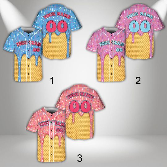 Personalized Ice Cream Baseball Jersey, Sprinkles Waffle Jersey,Custom Baseball Jersey, Ice Cream Drip Shirt, Game Day Outfit, Summer Jersey