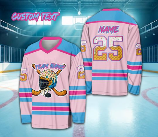 Personalized Name Ice Cream Drip Ice Hockey Jersey, Custom Color Sprinkles Ice Cream Hockey Shirt, Sports Game Day Outfit For Hockey Lovers