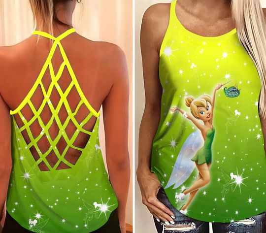Tinker Bell Criss Cross Tank Top, Tinker Bell Fairy Gym Tank Top, Disney Princess Summer