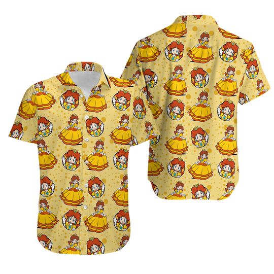 Princess Daisy Button Shirt, Daisy Mario Shorts, Princess Daisy Hawaiian Shirt