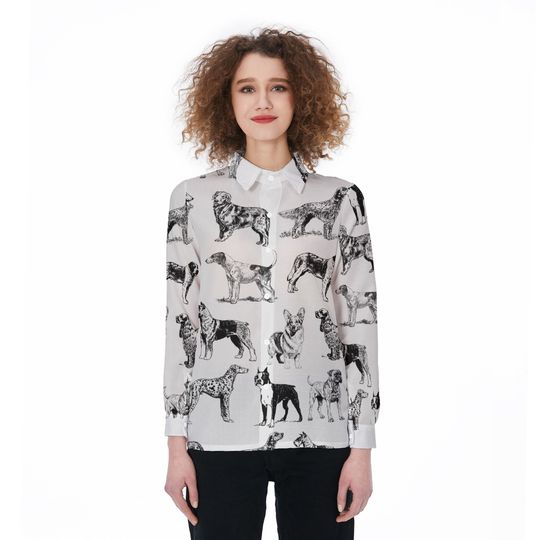 Vintage Dog Breeds Linen Shirt, Gift for Dog Lover Person, Dog Owner Mama, Cute Dog Mom Gift Linen Shirt, Women Linen Shirt