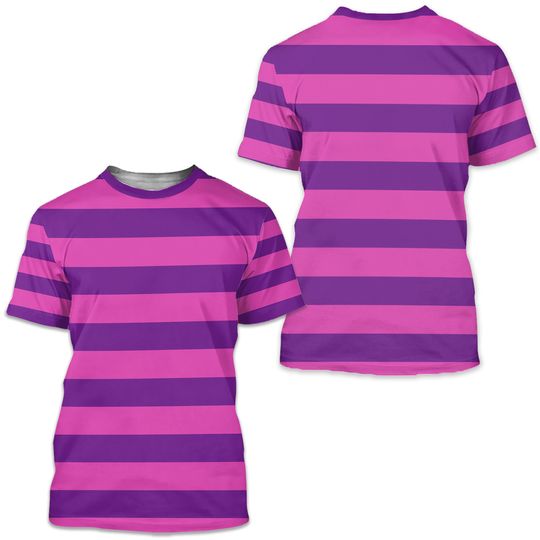 Cheshire Cat Inspired Alice in Wonderland Pink & Purple Striped All-Over Print Costume Lightweight Women's Shirt | Easy Bounding, Halloween